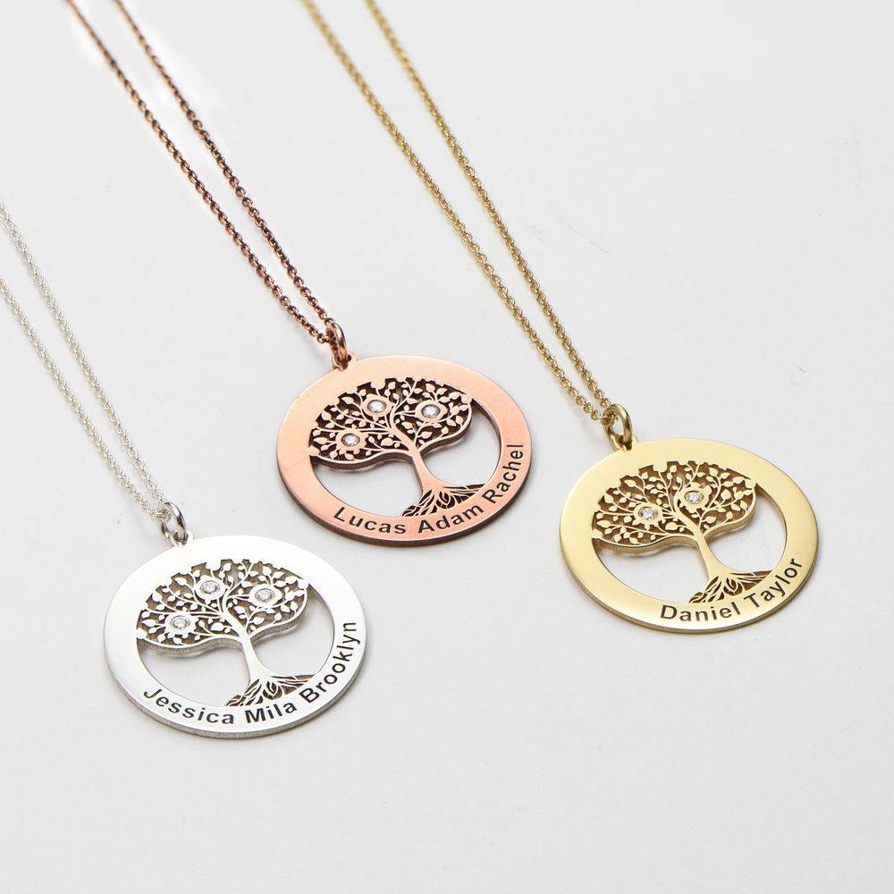 Circle Tree of Life Necklace with Diamonds in 18K Gold Plating