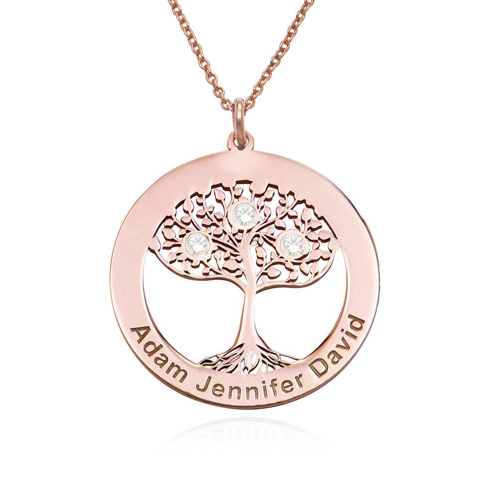 Circle Tree of Life Necklace with Diamonds in 18K Rose Gold Plating