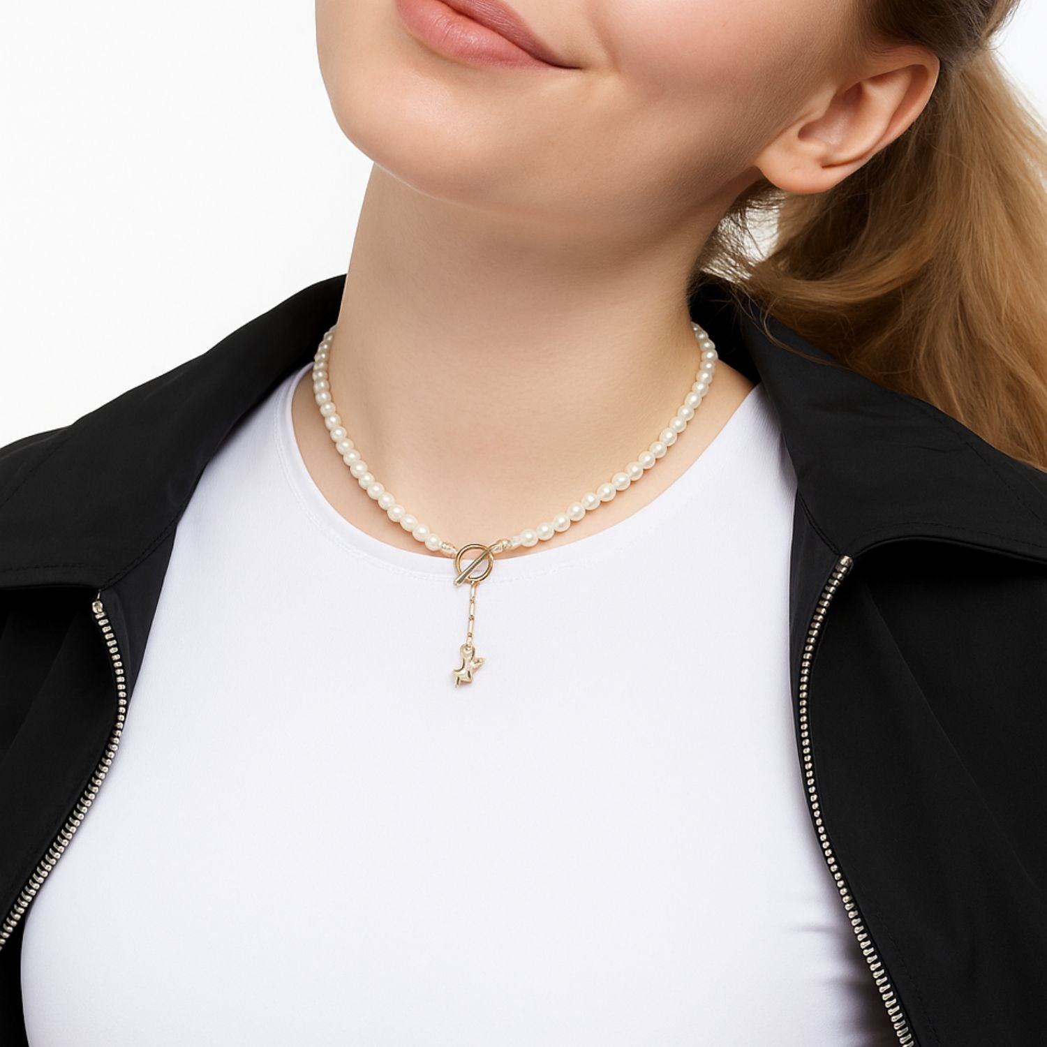 Natural Pearl Beaded Necklace -Trendy Long Pearl Necklace With Floral Charm And Toggle Clasp - Forever Jewellery