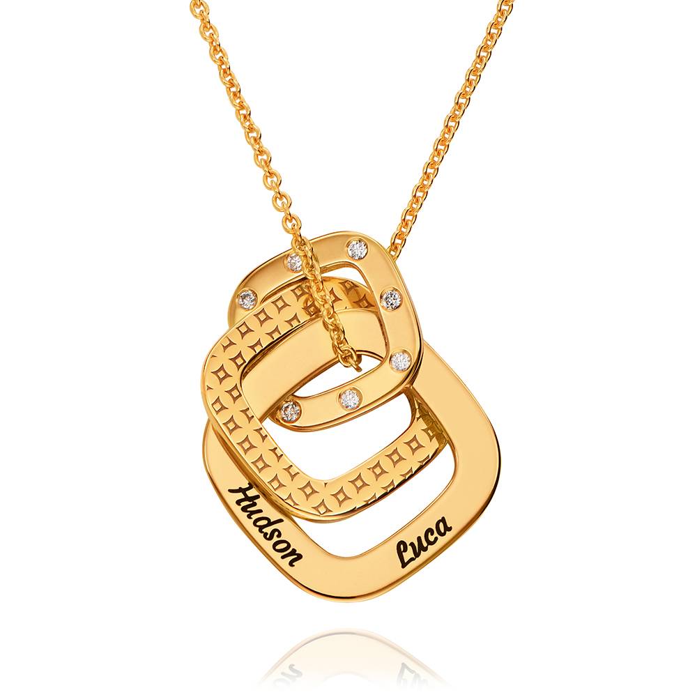 Tres Engraved Necklace with Diamonds in 18K Gold Vermeil