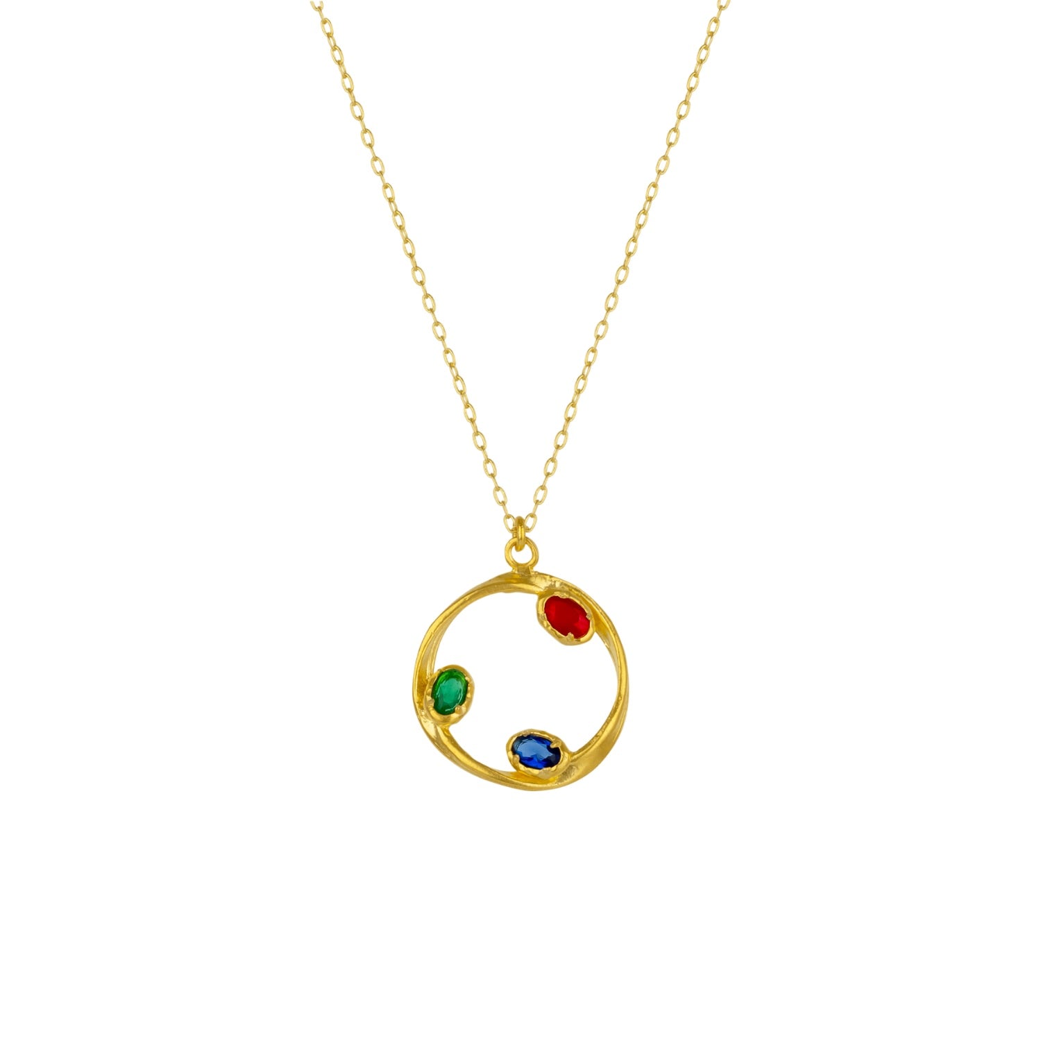 Tri-Gem Harmony Gold Pendant Necklace