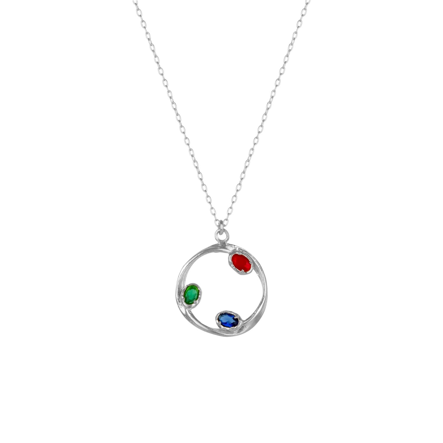 Tri-Gem Harmony Silver Necklace