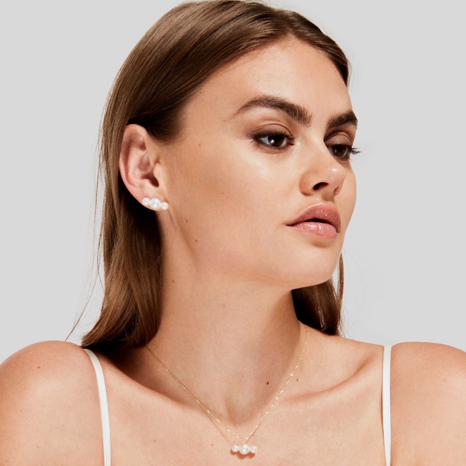 Tria Pearl Chain Necklace - Solid 9Ct Gold