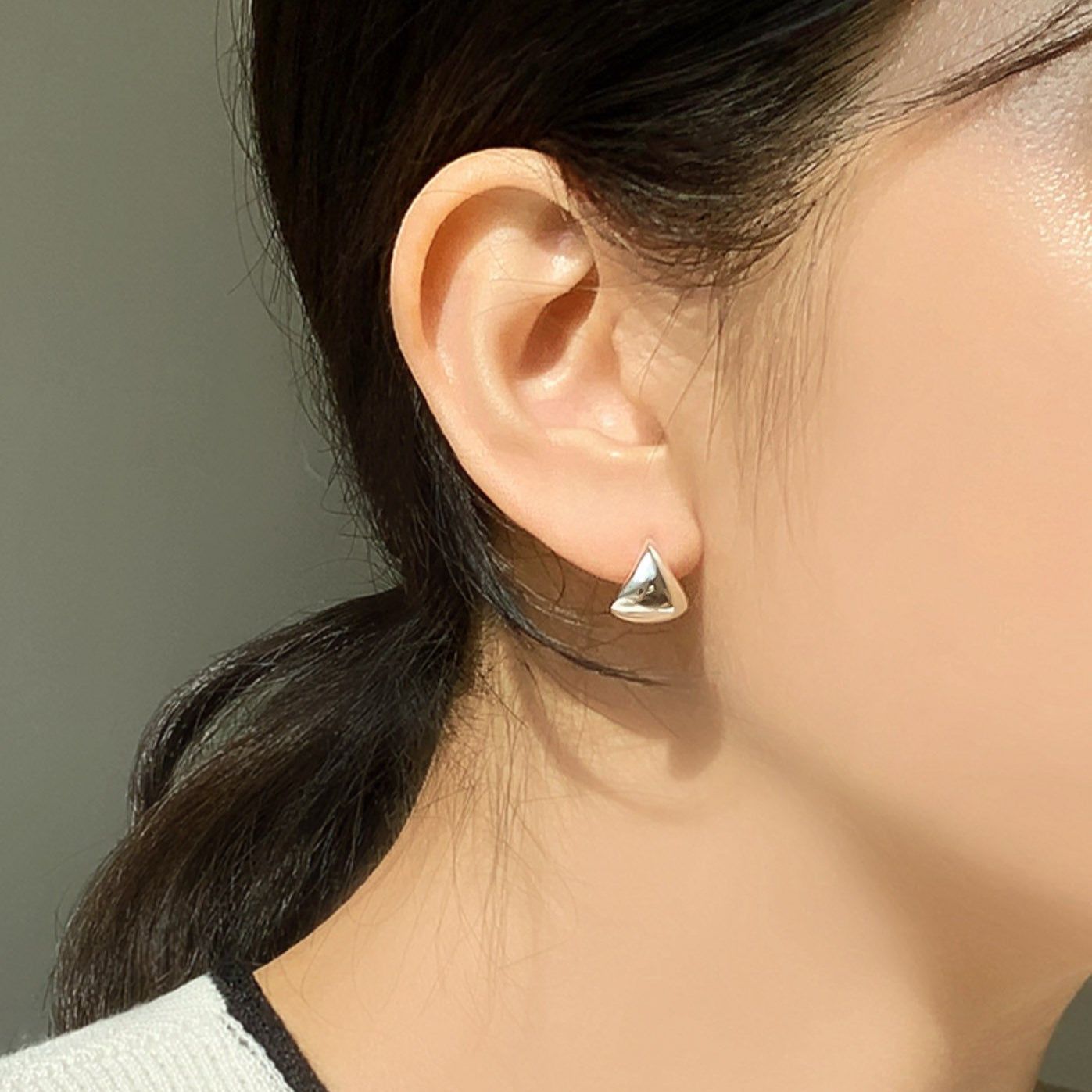 Triangle Dome Silver Huggie Hoop Earrings