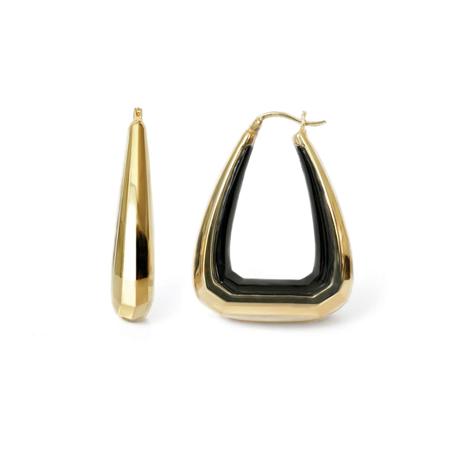 Triangle Gem Cut Hoop Earrings In Black