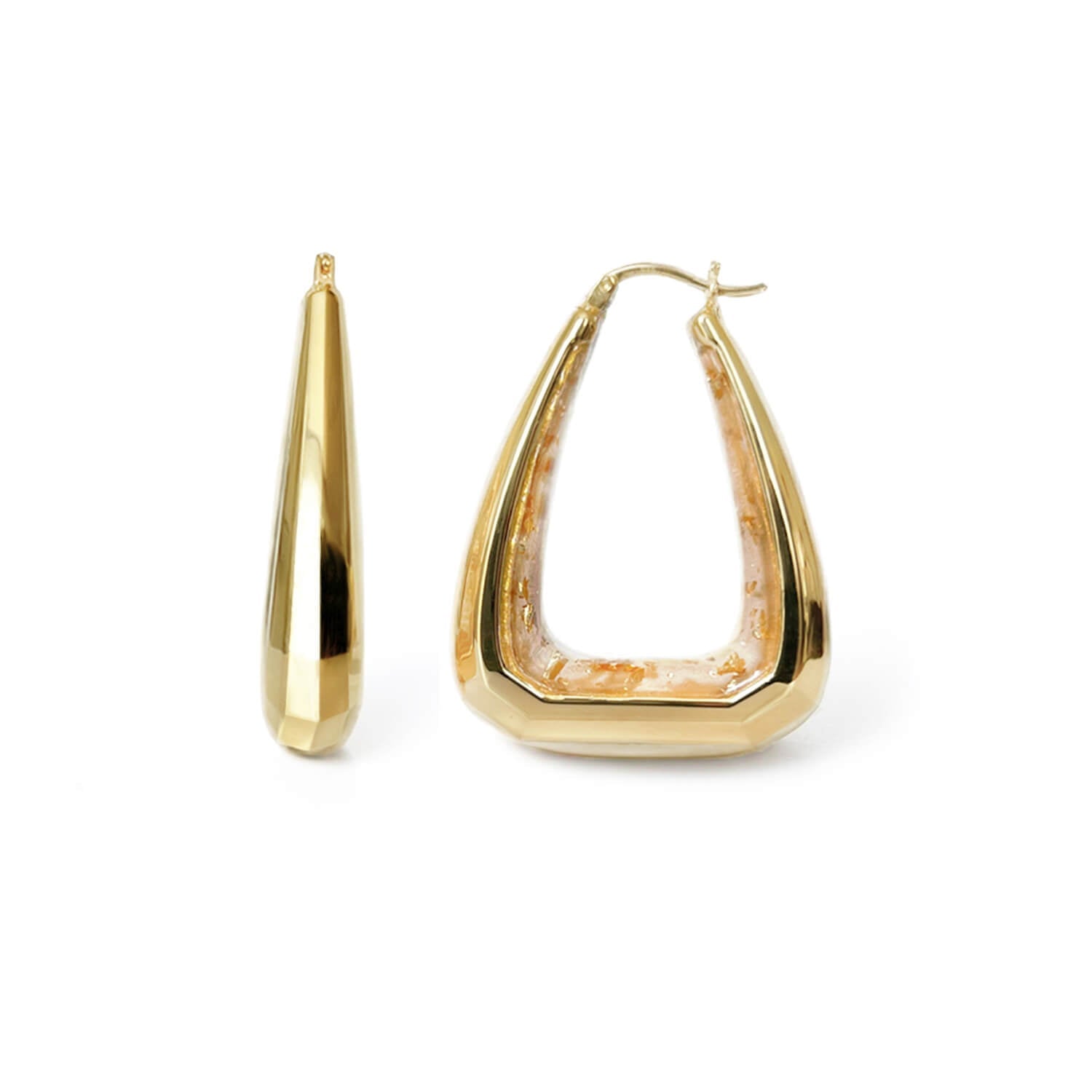 Triangle Gem Cut Hoop Earrings In Clear With 24K Gold Leaf