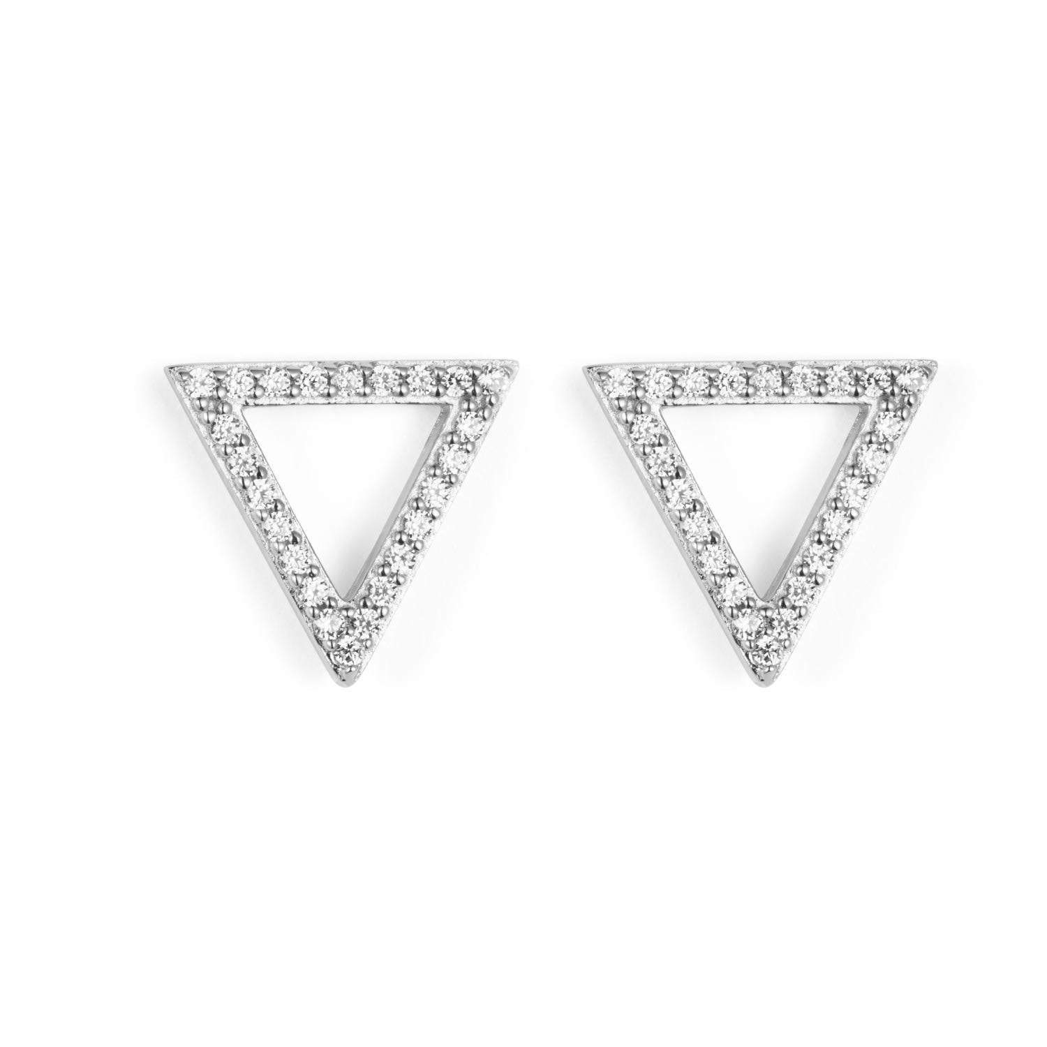 Triangle Stud Earrings - Silver & Cubic Zirconia
