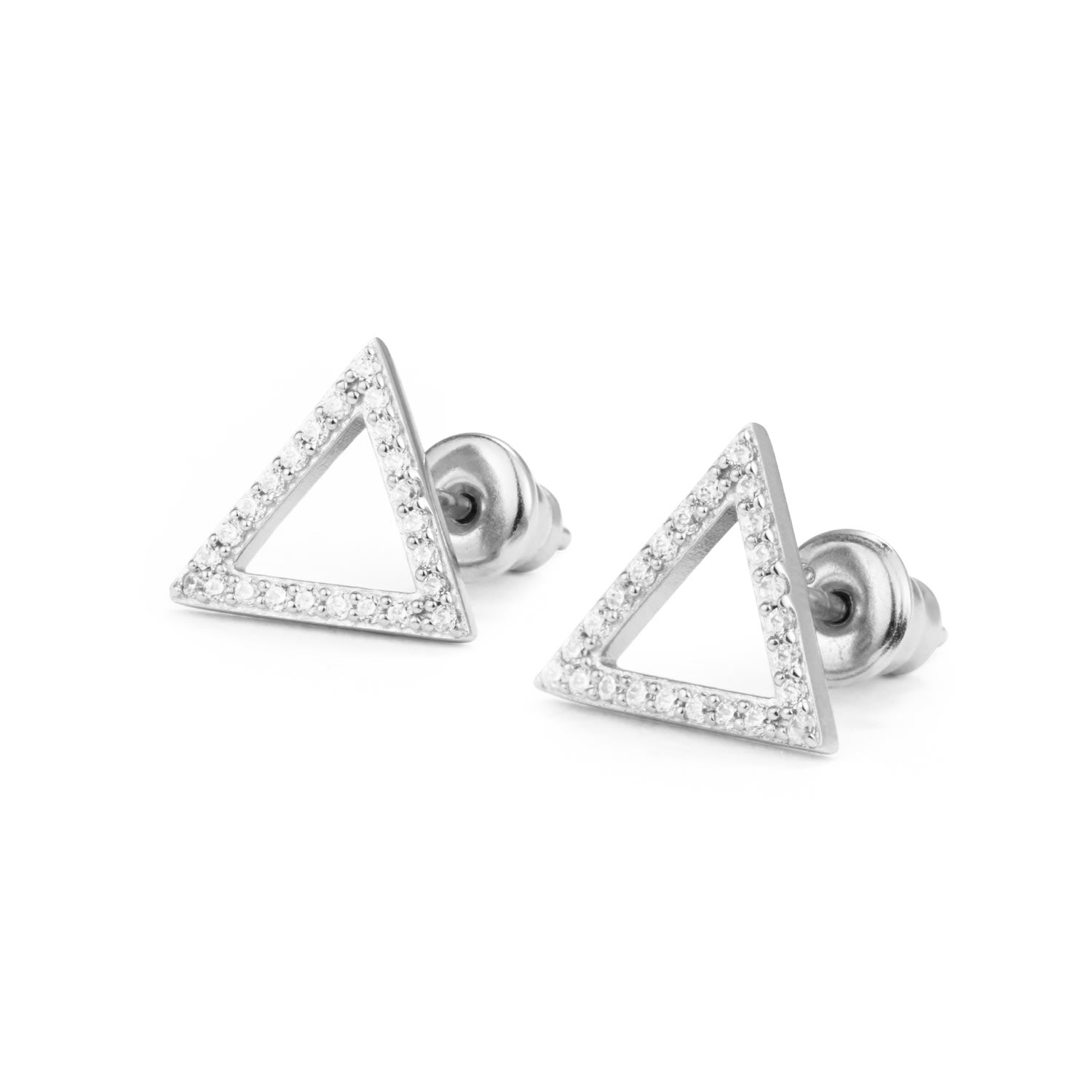 Triangle Stud Earrings - Silver & Cubic Zirconia