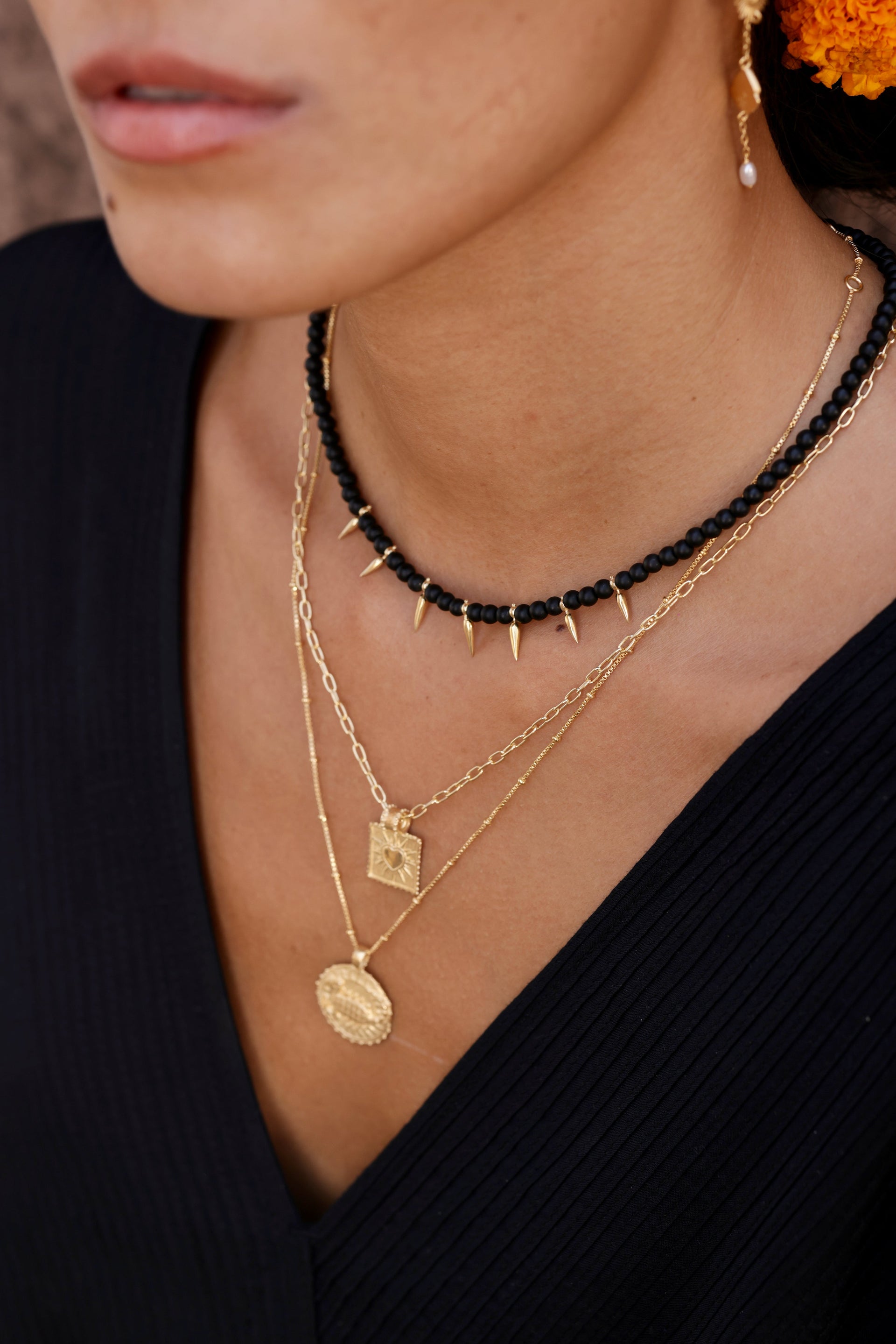 Tribal Spike Necklace - Gold Vermeil & Black Jade