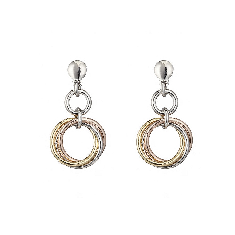 Tricolor Harmony Sterling Silver Drop Earrings
