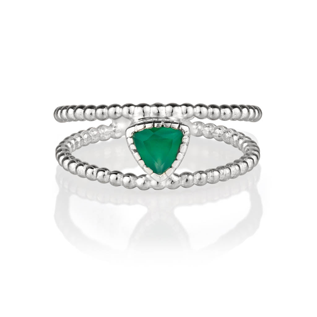 Trillion Rawa Silver Stacking Ring - Green Onyx