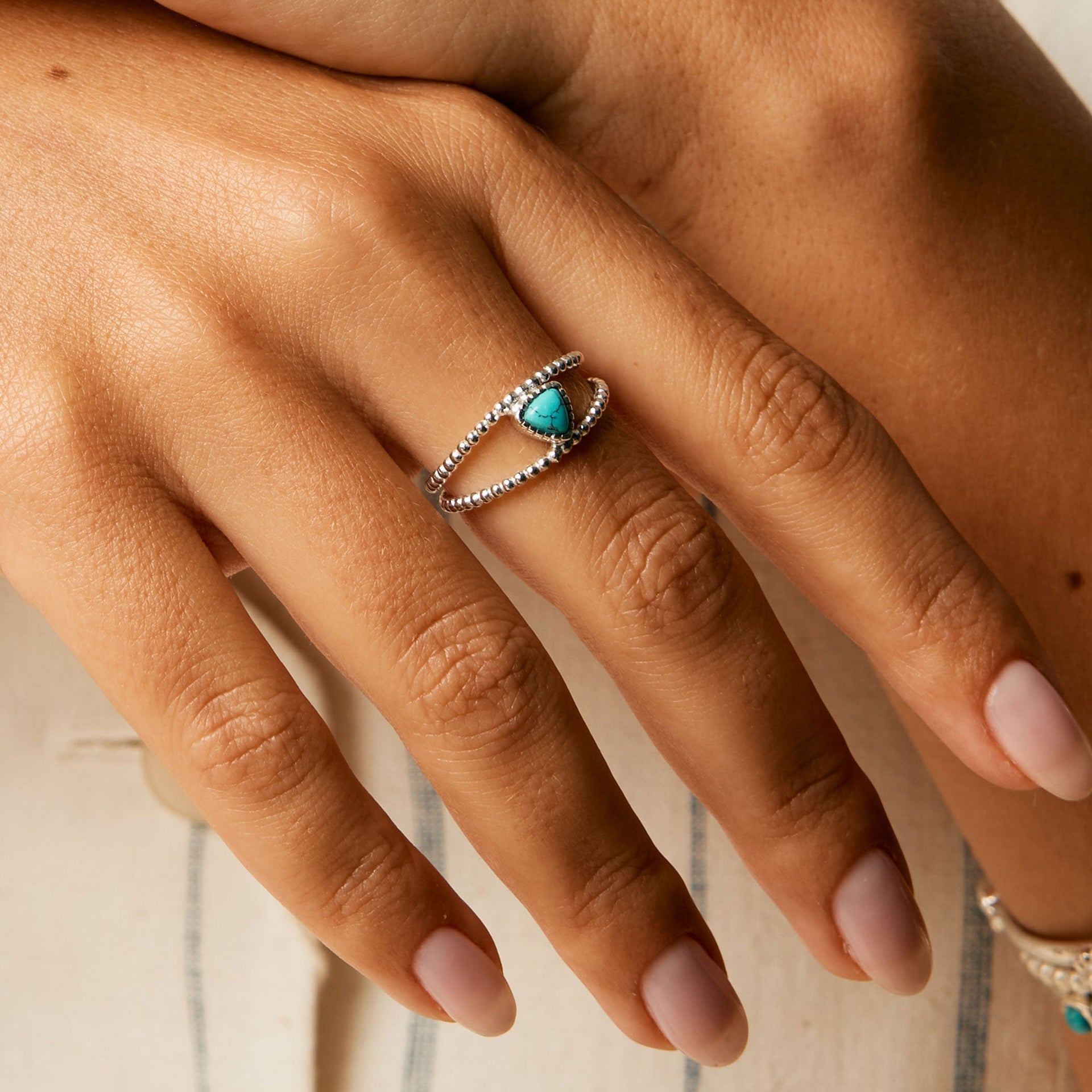 Trillion Rawa Silver Stacking Ring - Turquoise