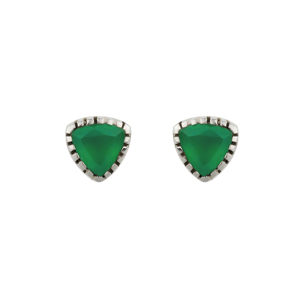 Trillion Silver Stud Earrings - Green Onyx