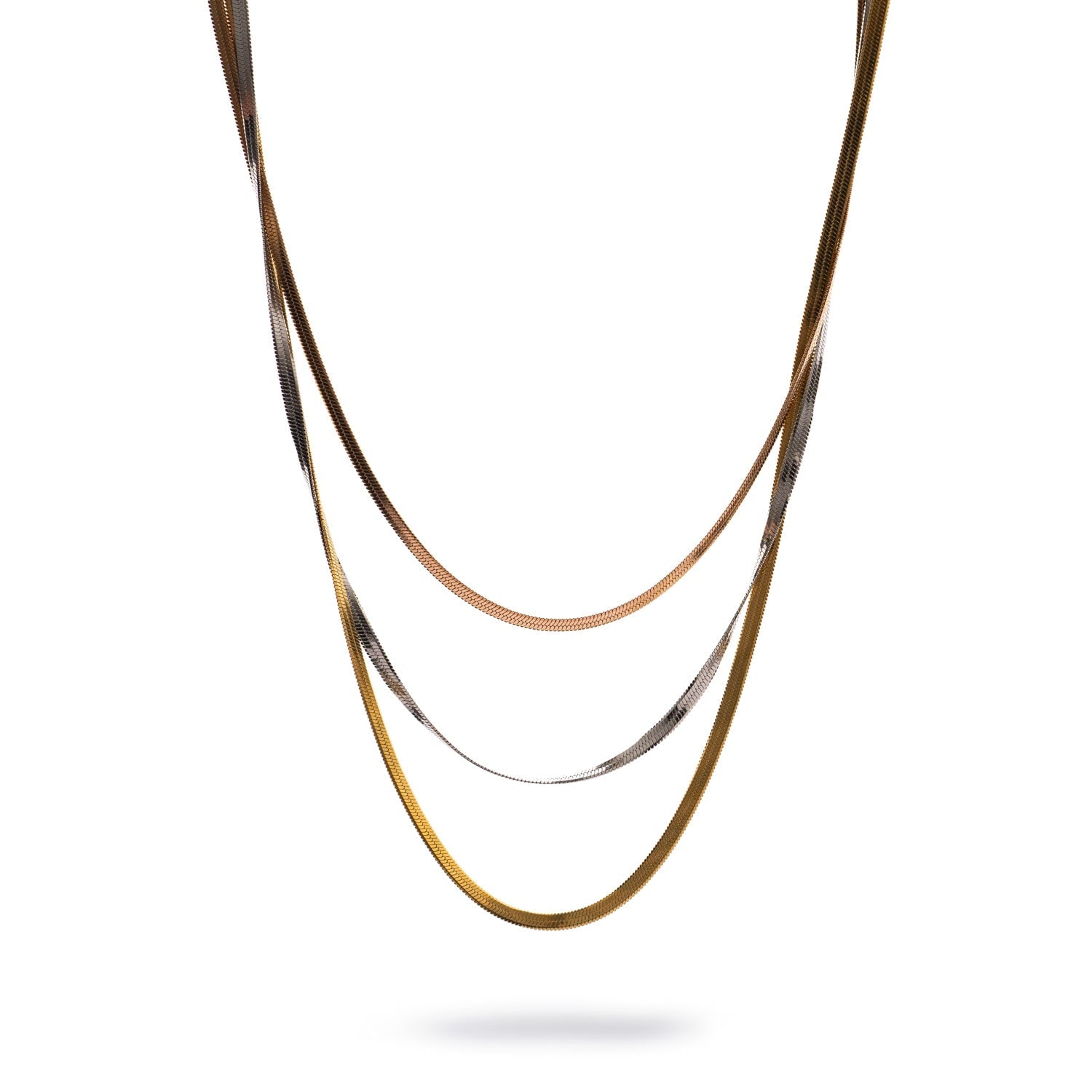 Trio Glow Layered Italian Chain Necklace - Silver