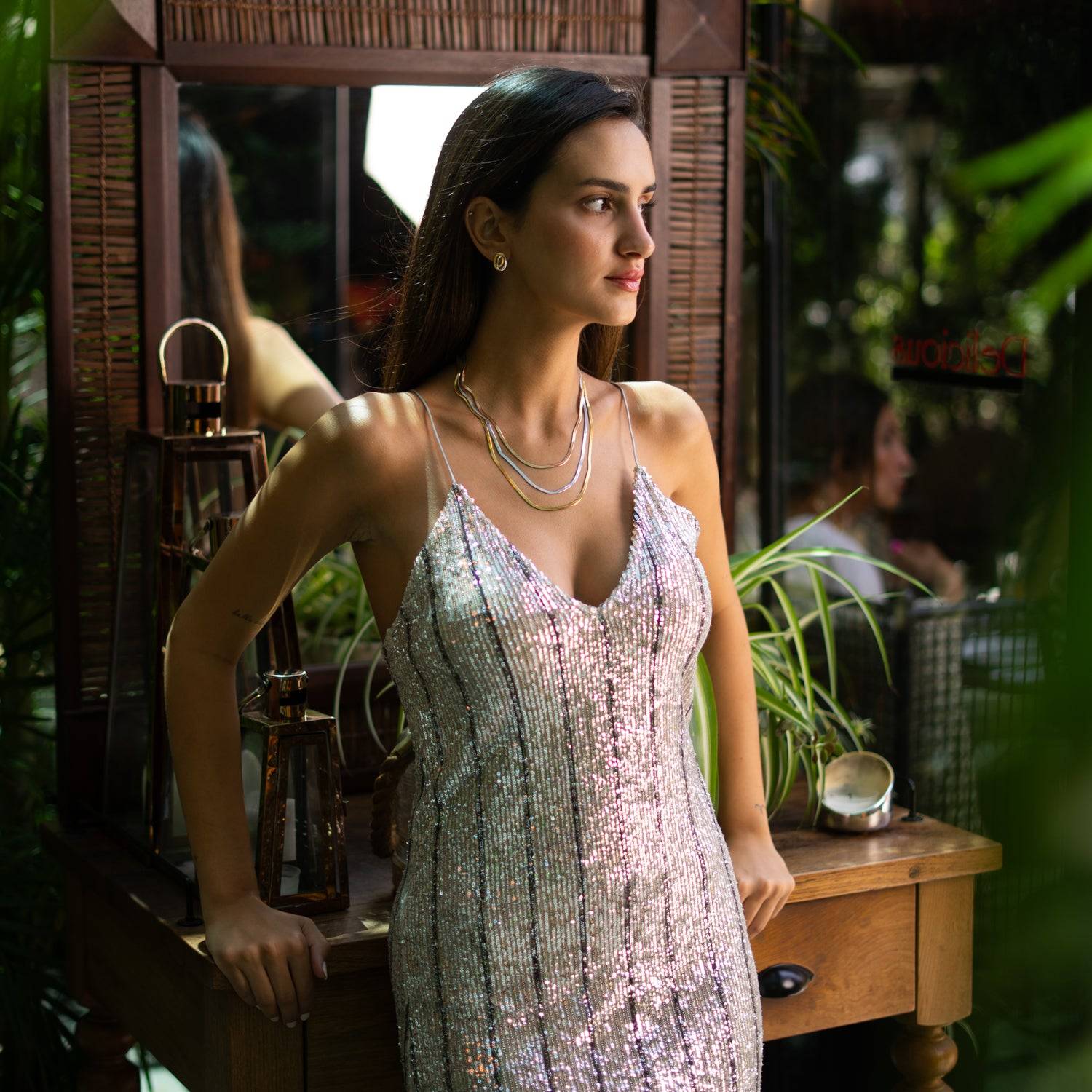 Trio Glow Layered Italian Chain Necklace - Silver