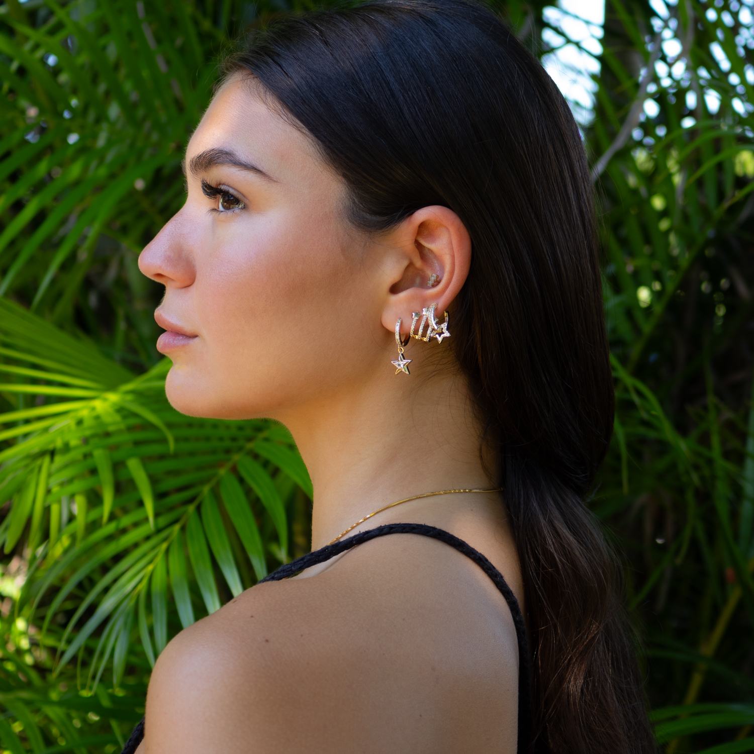 Trio Gold & Diamond Sparkly Star Earrings - Gold