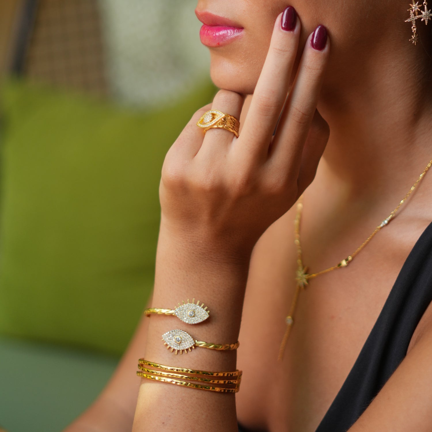 Trio Minimalist Elegant Gold Cuff Bracelet - Gold