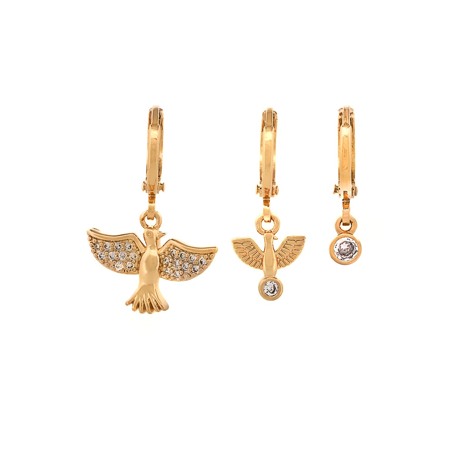 Spiritual Bird Trio Gold Earring Set - Gold