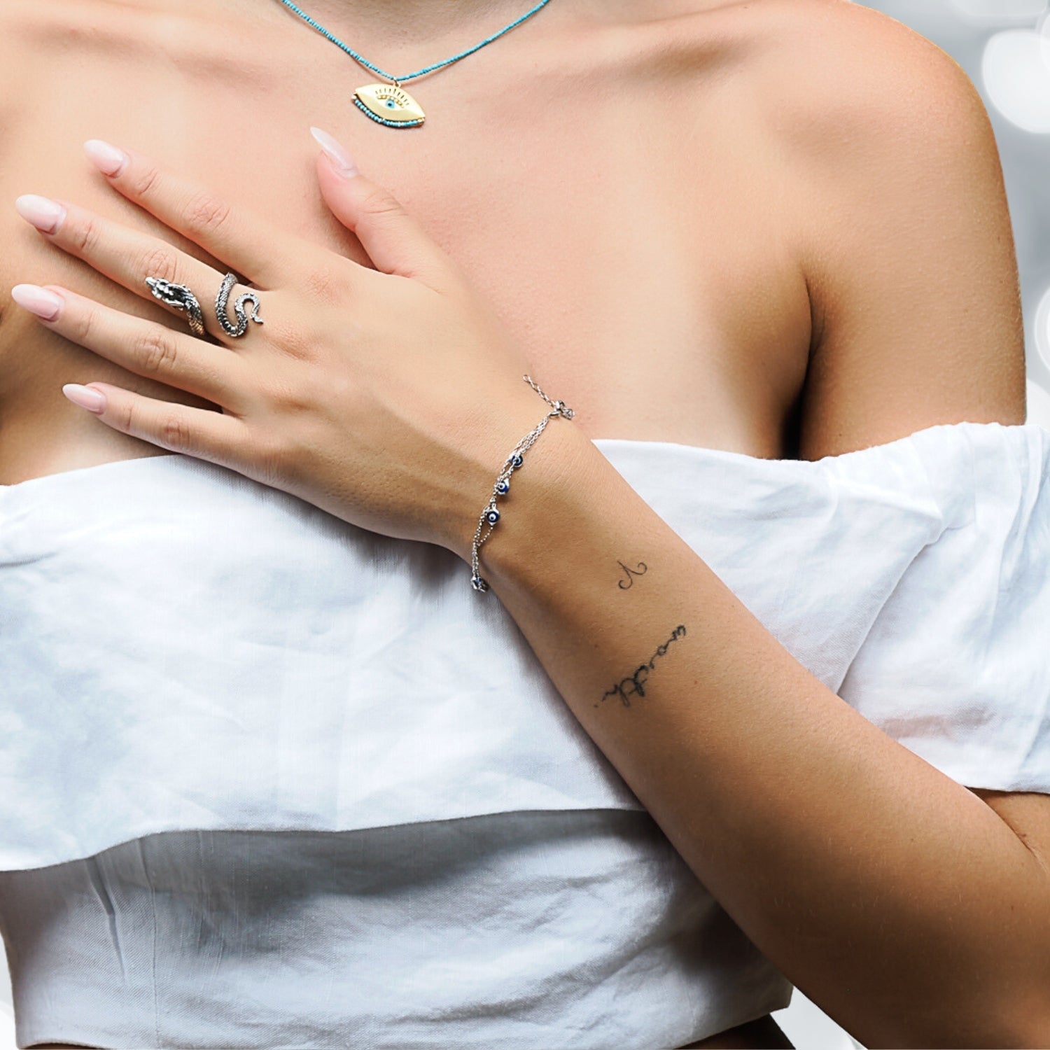 Triple Chain Evil Eye Sterling Silver Bracelet - Silver