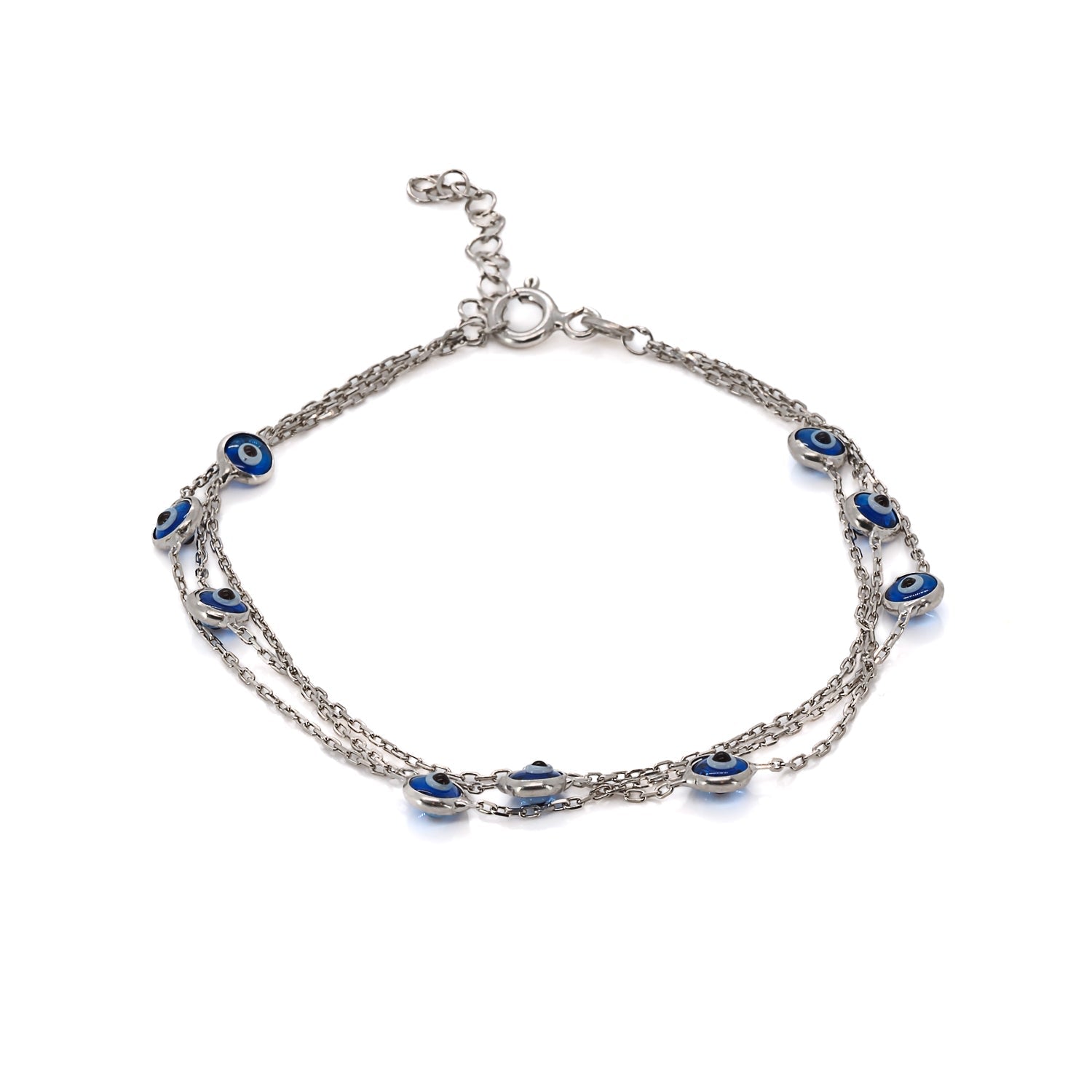 Triple Chain Evil Eye Sterling Silver Bracelet - Silver