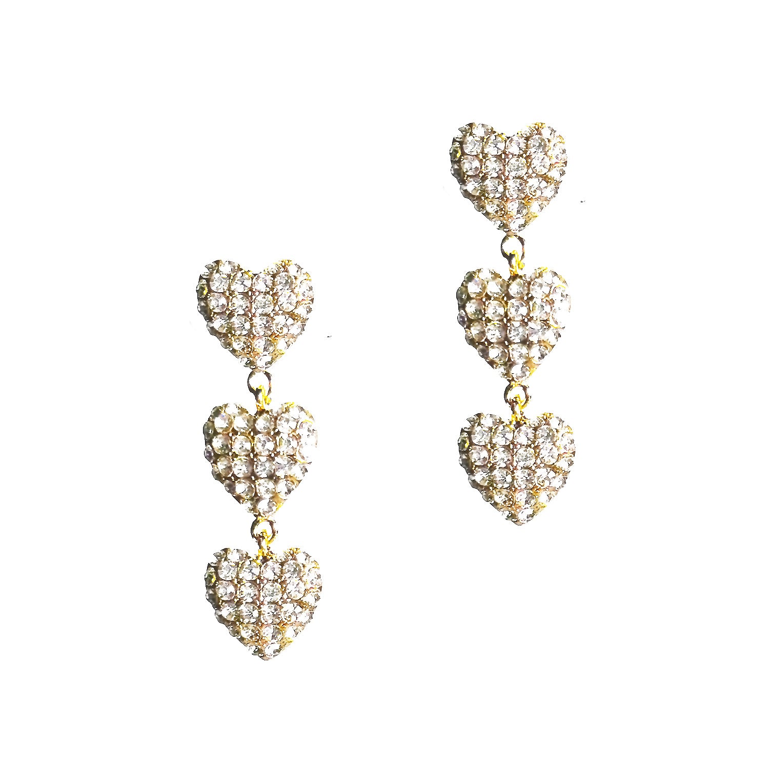 Triple Crystal Pave Puffy Heart Drop Earrings