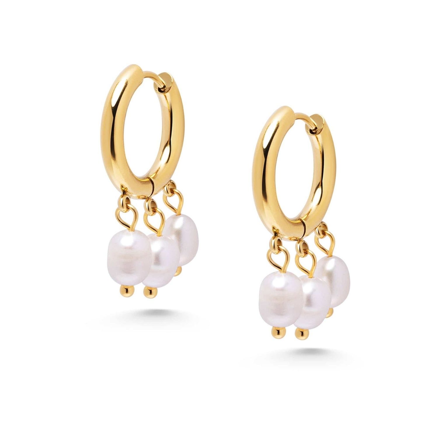 Triple Drop Pearl Hoops In Gold