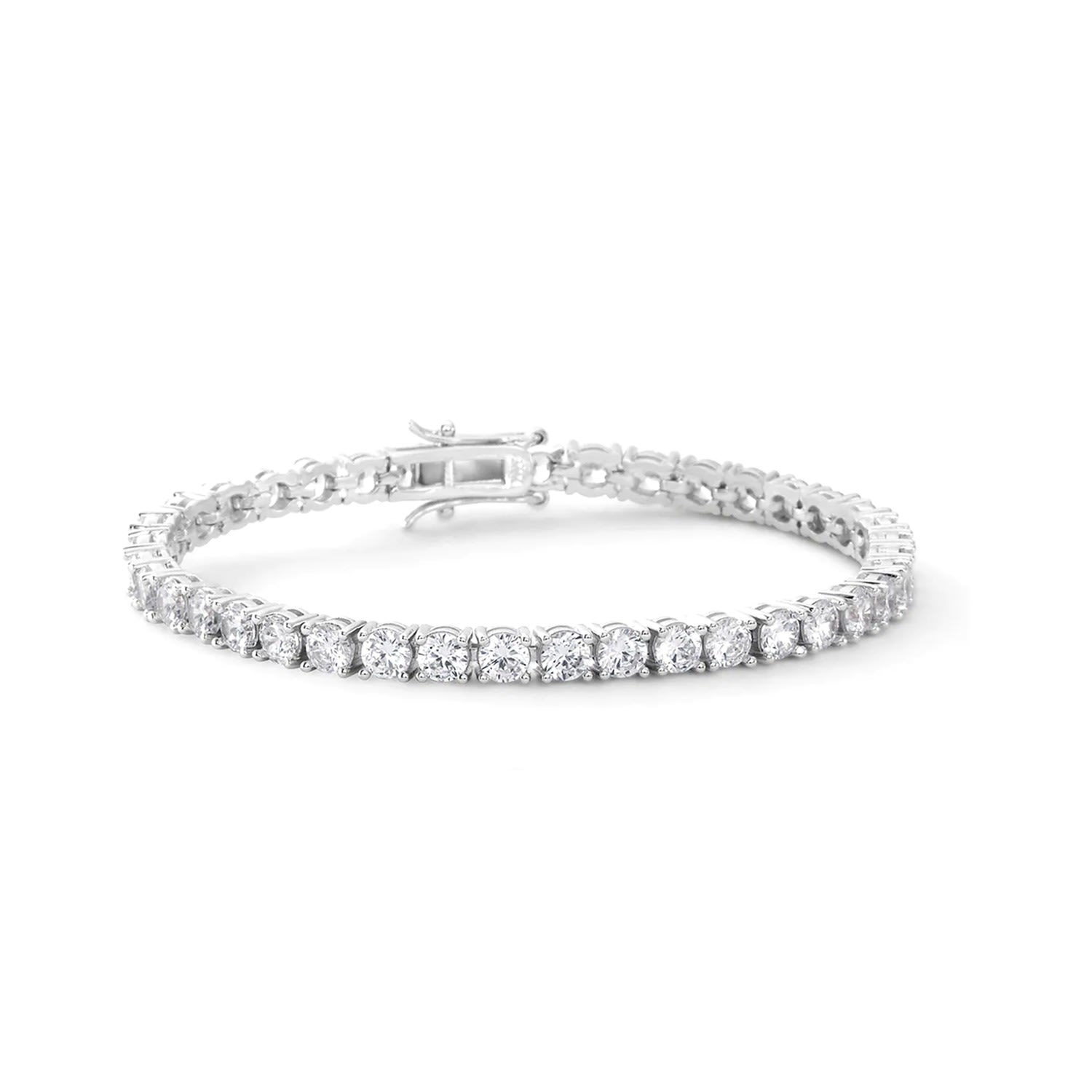 Triple Excellent Cut C.z. Tennis Bracelet In Sterling Silver