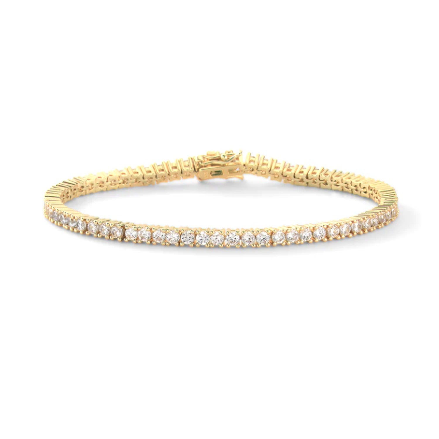 Triple Excellent Cut C.z Tennis Bracelet In Yellow Gold Vermeil