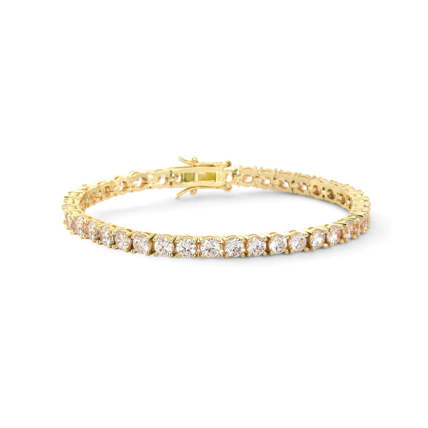 Triple Excellent Cut C.z Tennis Bracelet In Yellow Gold Vermeil - Sterling Silver