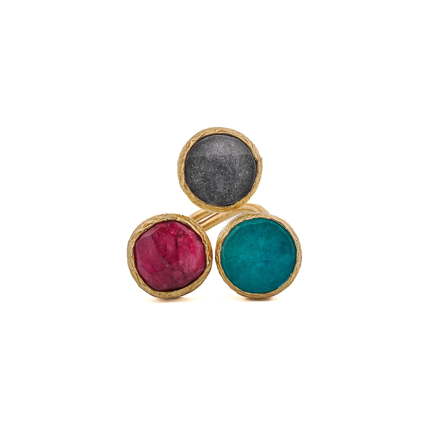 Triple Gemstone Adjustable Artemis Ring - Multicolour