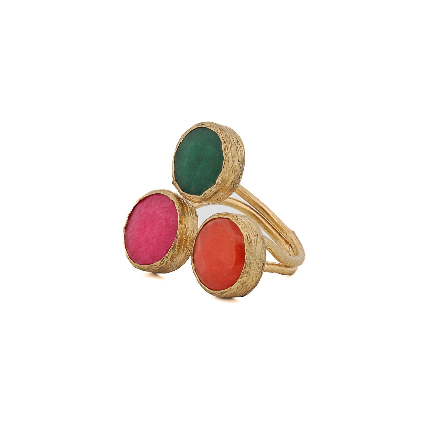 Triple Gemstone Ebru Ring - Multicolor