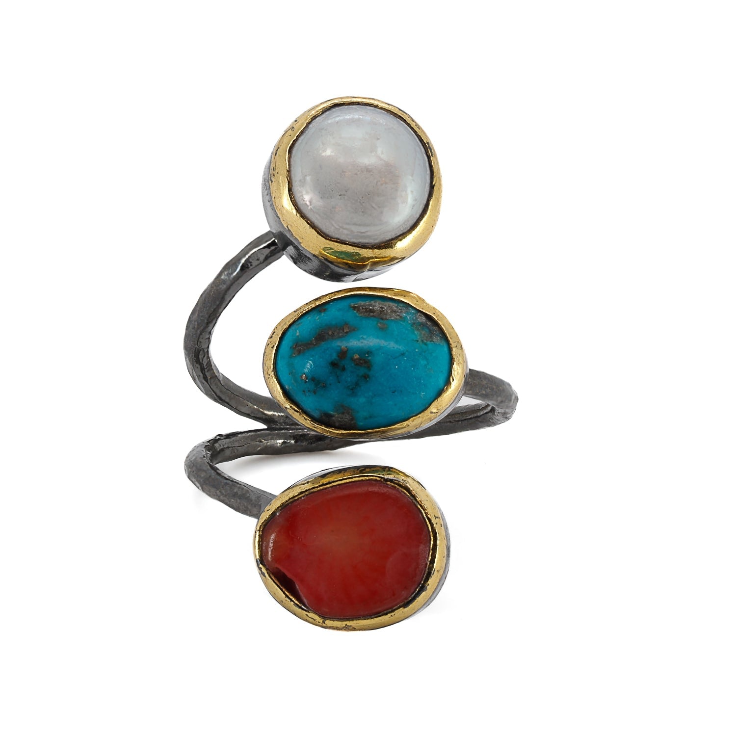 Triple Gemstone Sterling Silver Ring - Blue -
