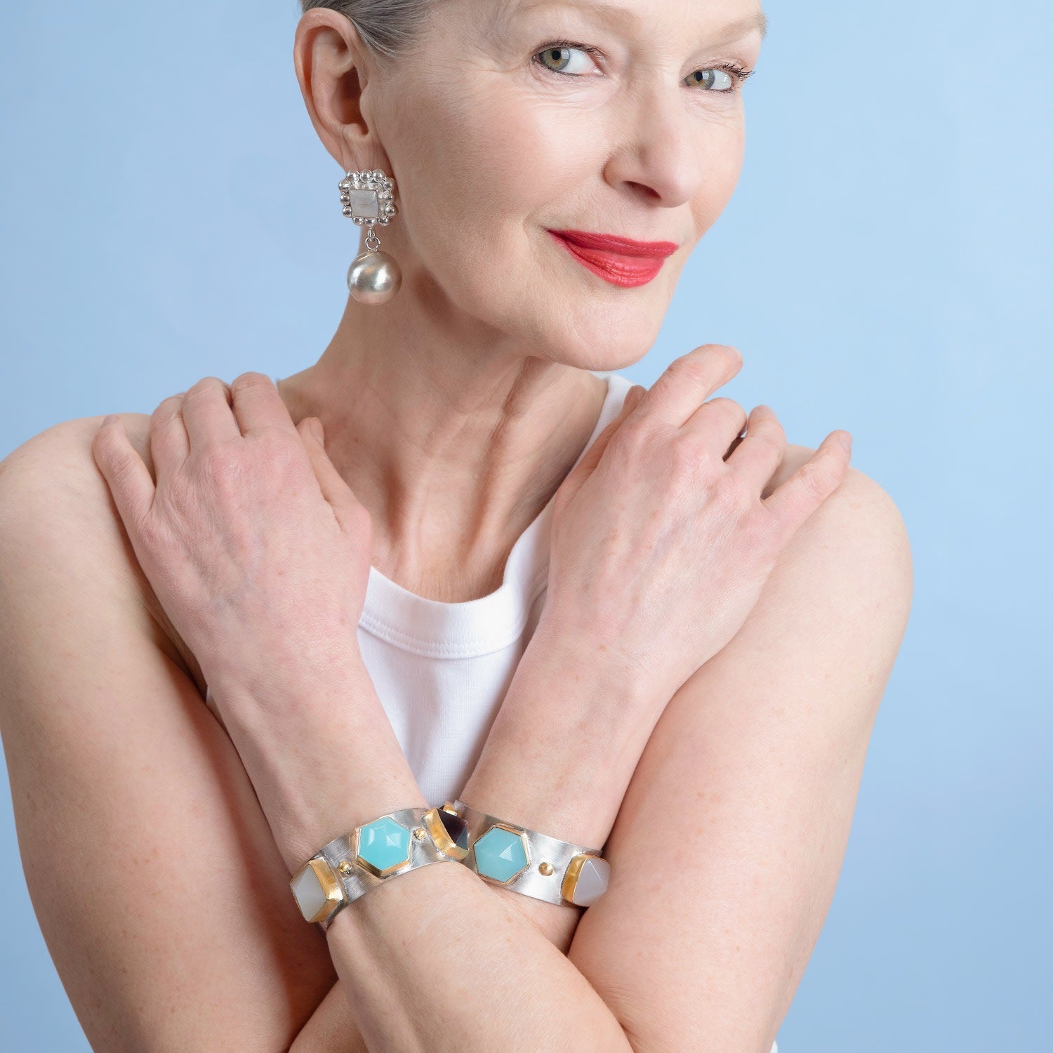 Triple Moonstone Dome Silver Cuff Bracelet