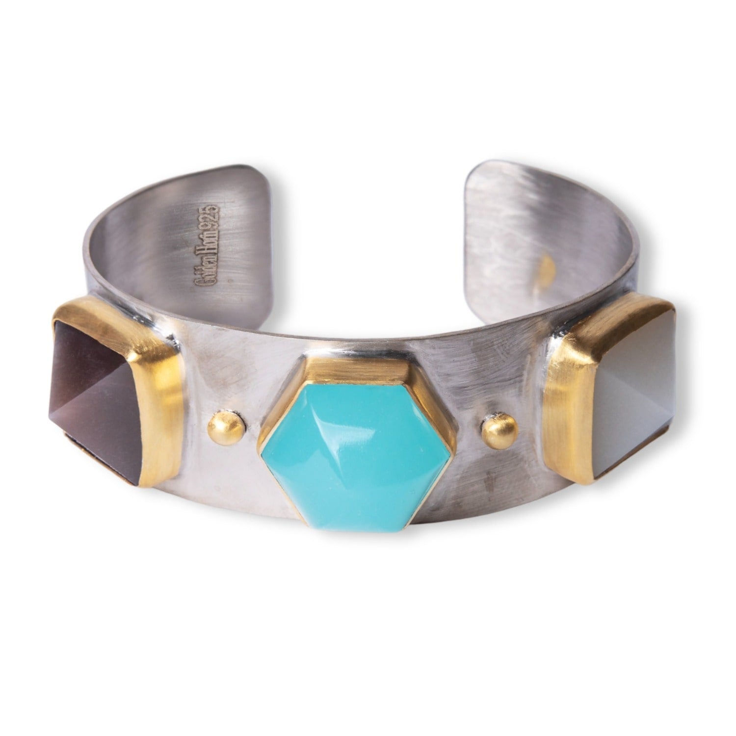 Triple Moonstone Dome Silver Cuff Bracelet