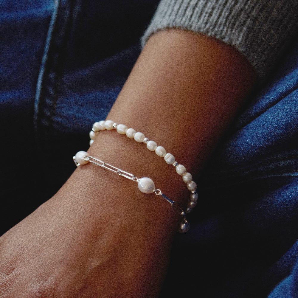 Pearl Beaded Chain Bracelet Sterling Silver