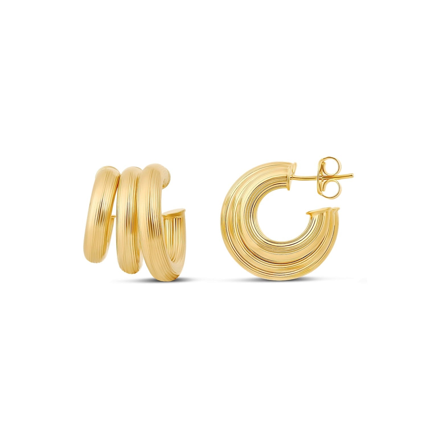 Triple Textured Hoops - Gold