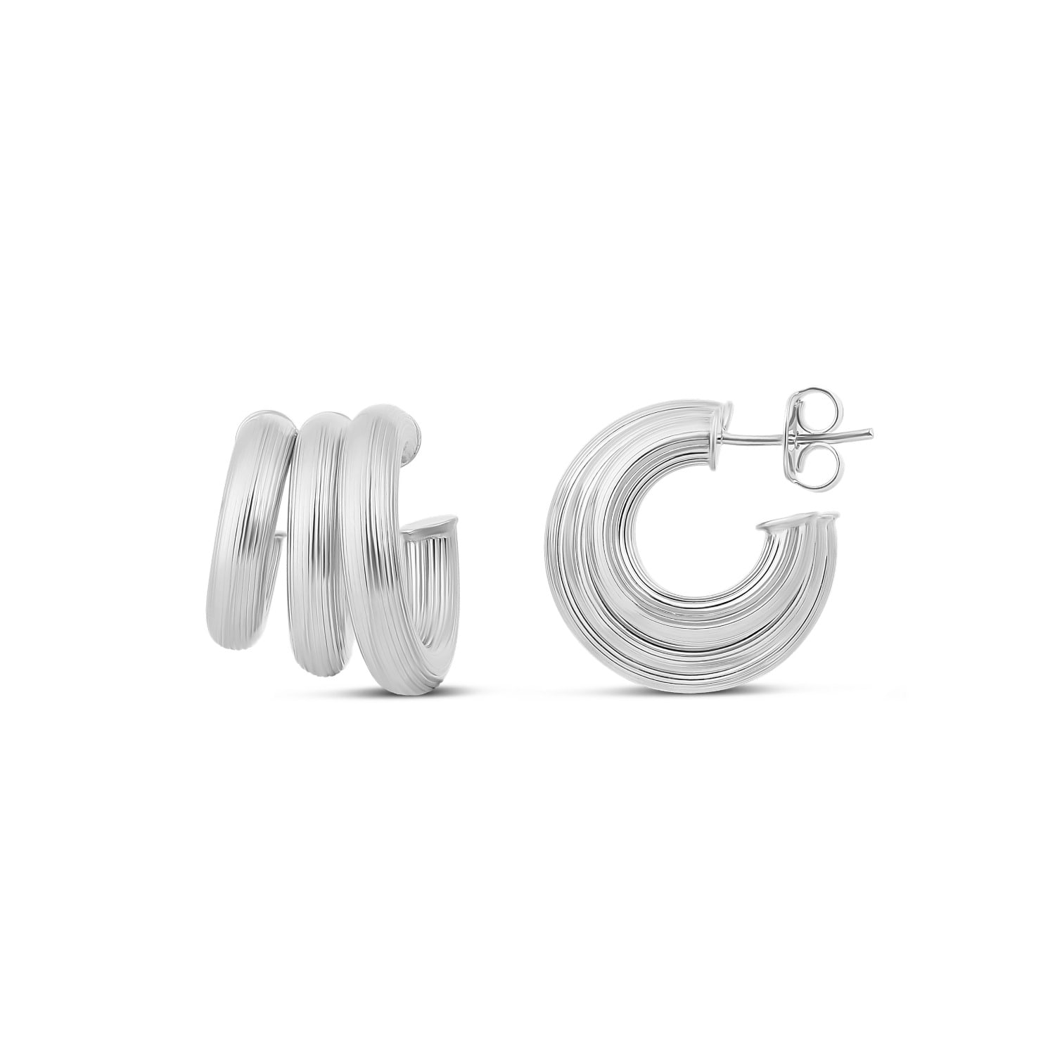 Triple Textured Hoops - Silver
