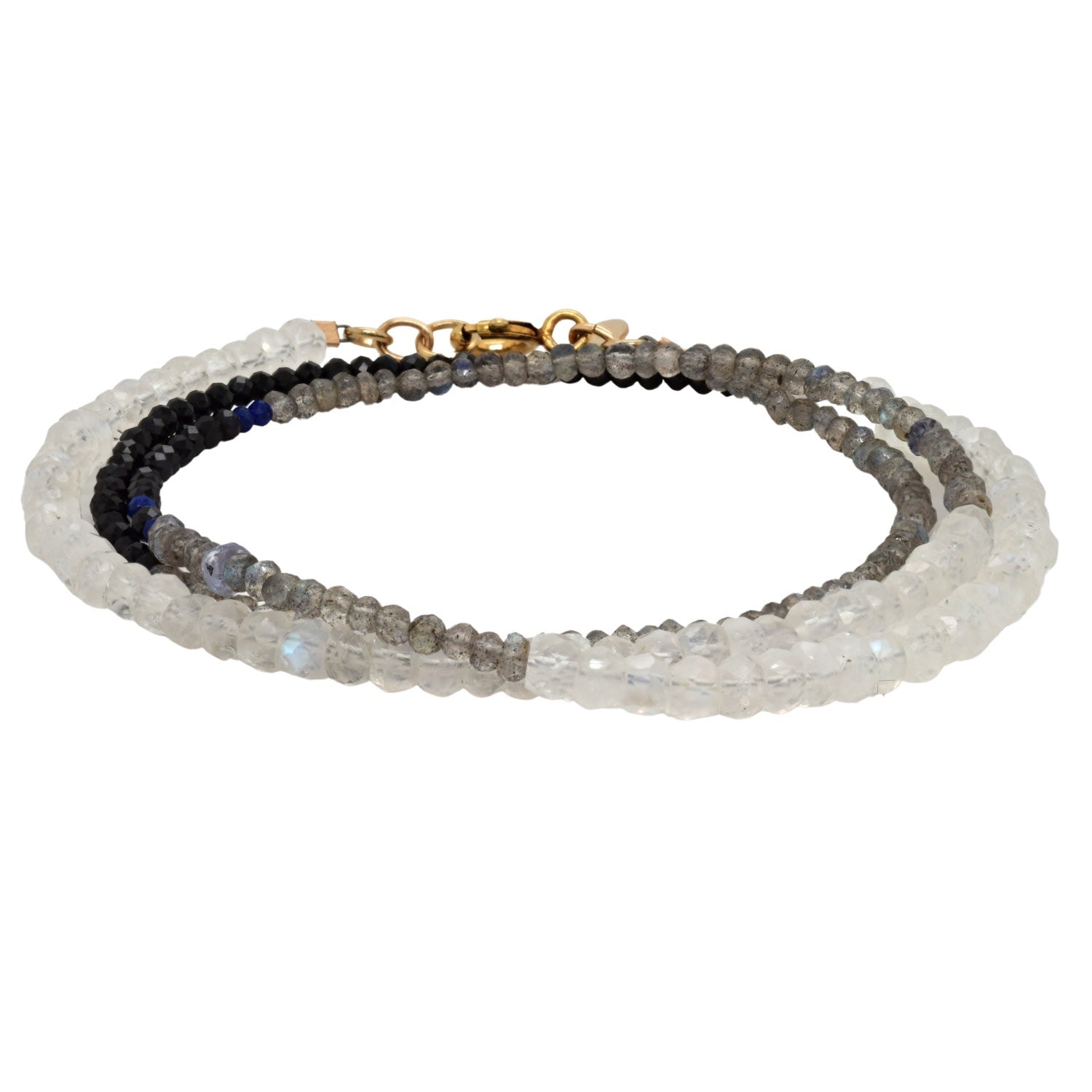 Triple Wrap Monochromatic Moonstone, Labradorite, Spinel Bracelet Or Necklace