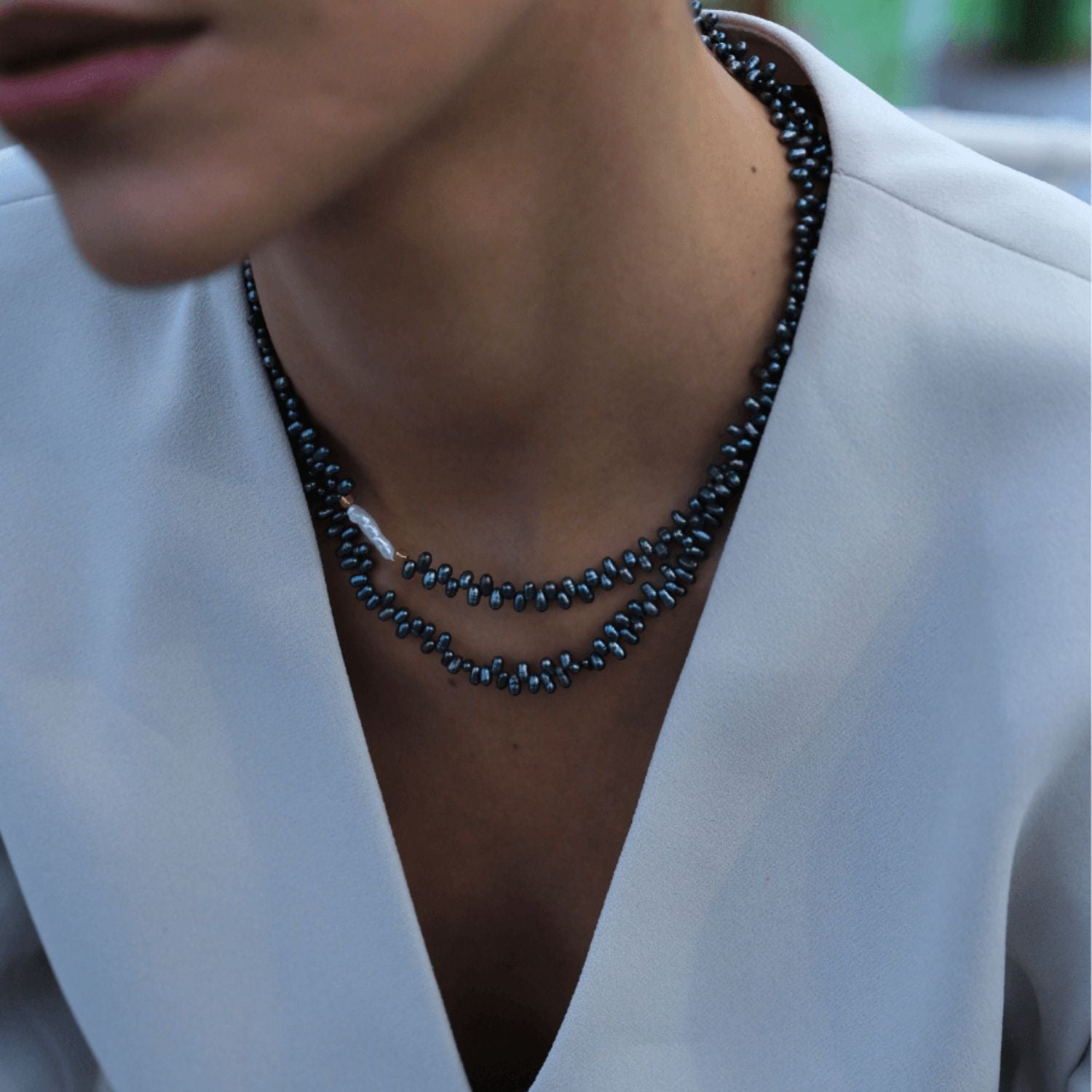 Triton Asymmetric Black Pearl Necklace