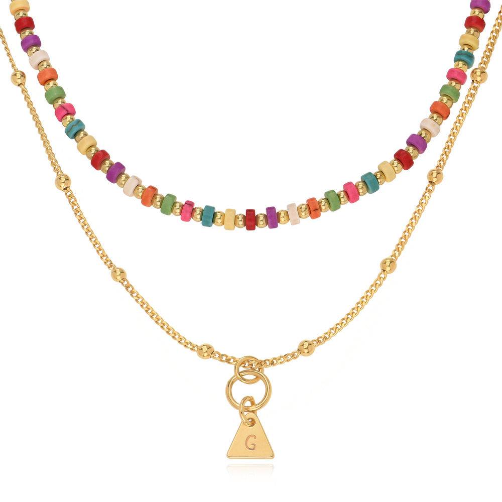 Tropical Layered Beads Necklace with Initials in Gold Plating