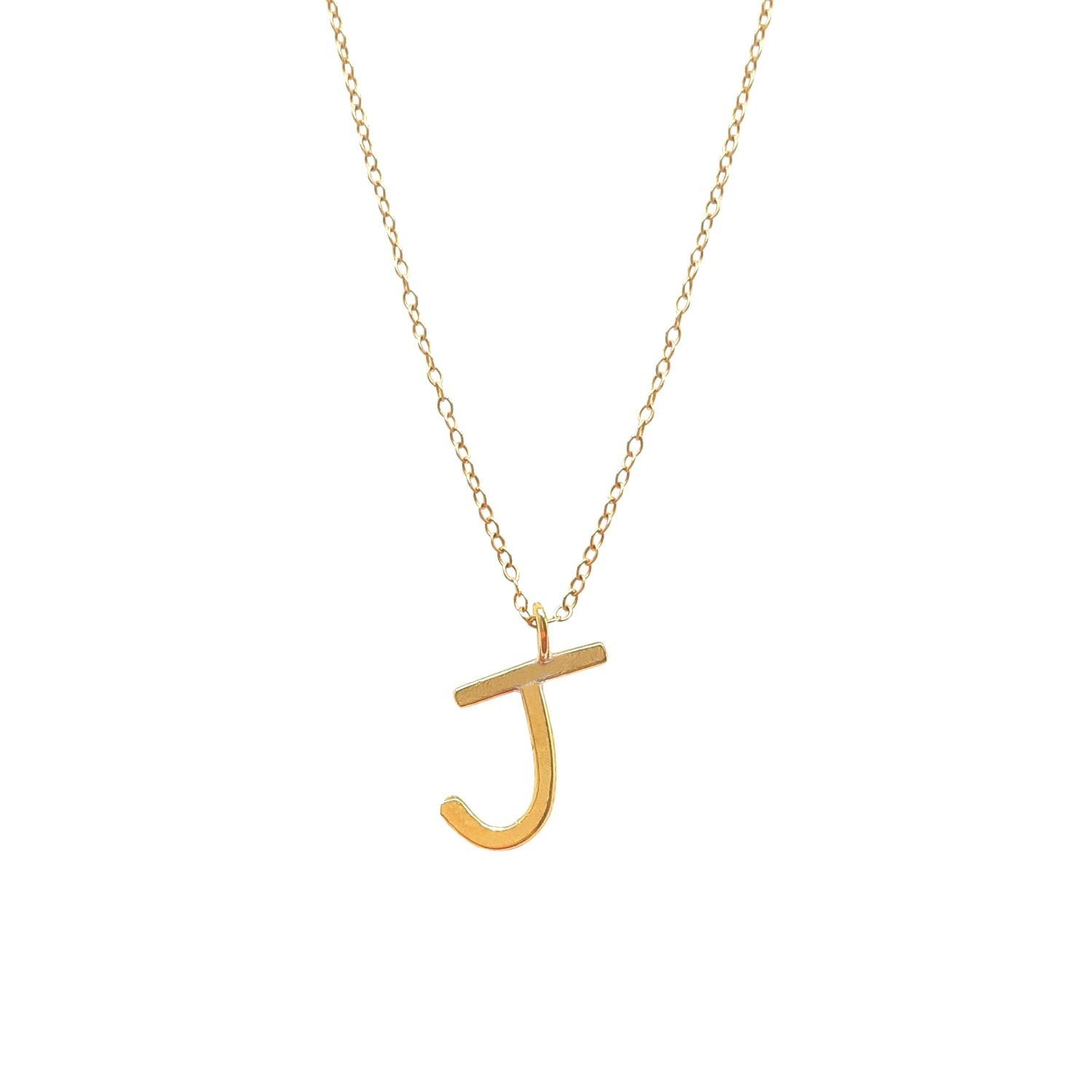 Solid Gold Letter J Pendant Necklace