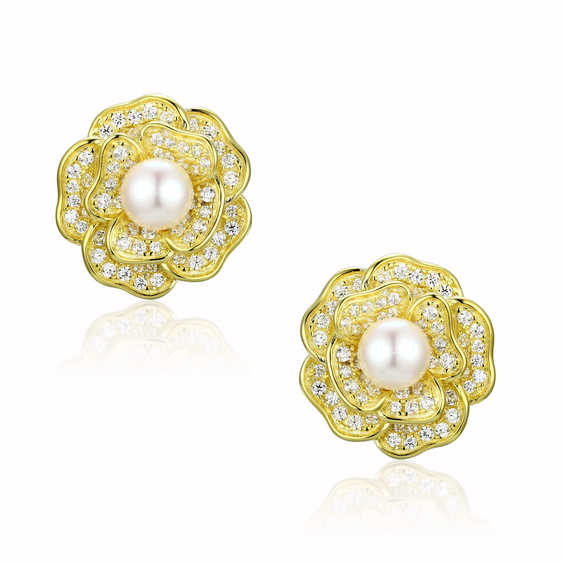 Tsarina Flower & Freshwater Pearl Gold-Plated Silver Earrings