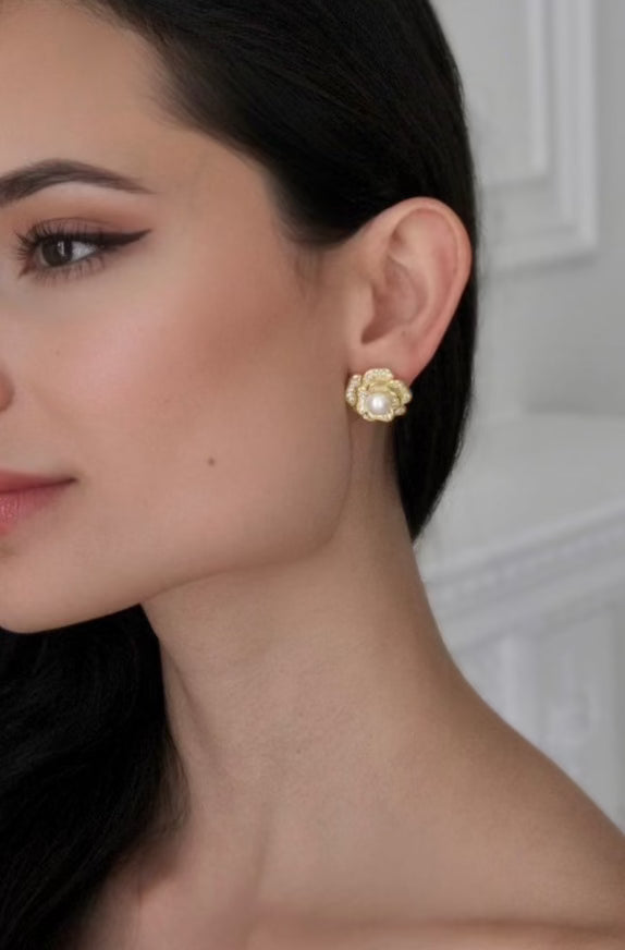 Tsarina Flower & Freshwater Pearl Gold-Plated Silver Earrings