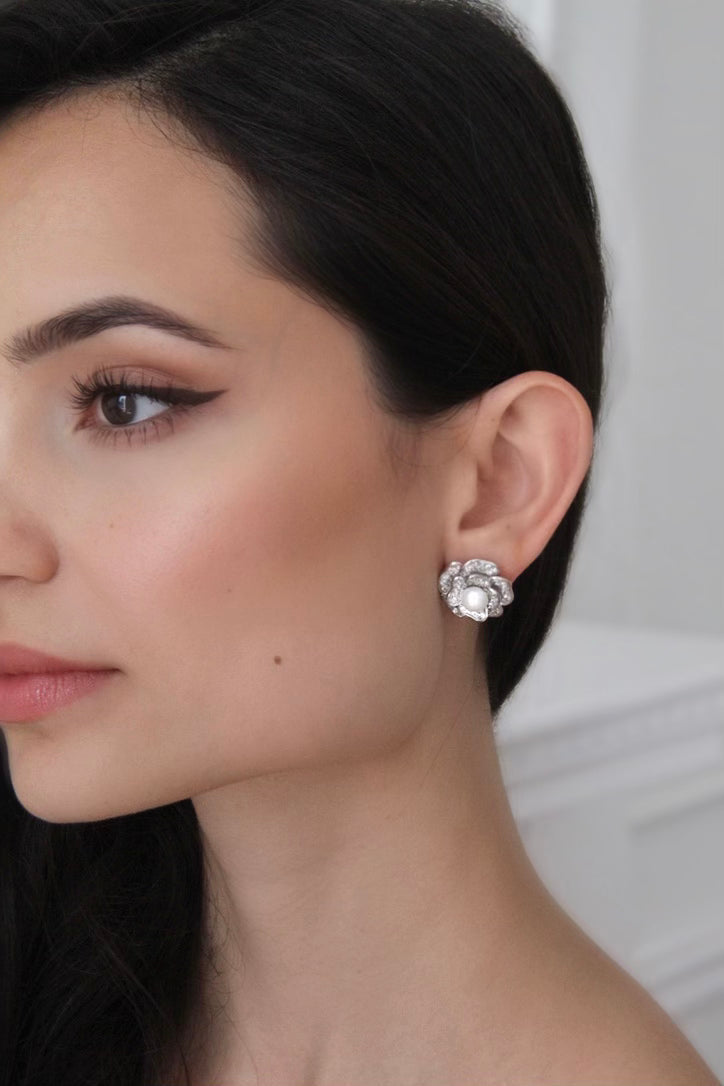 Tsarina Flower & Freshwater Pearl Silver Earrings