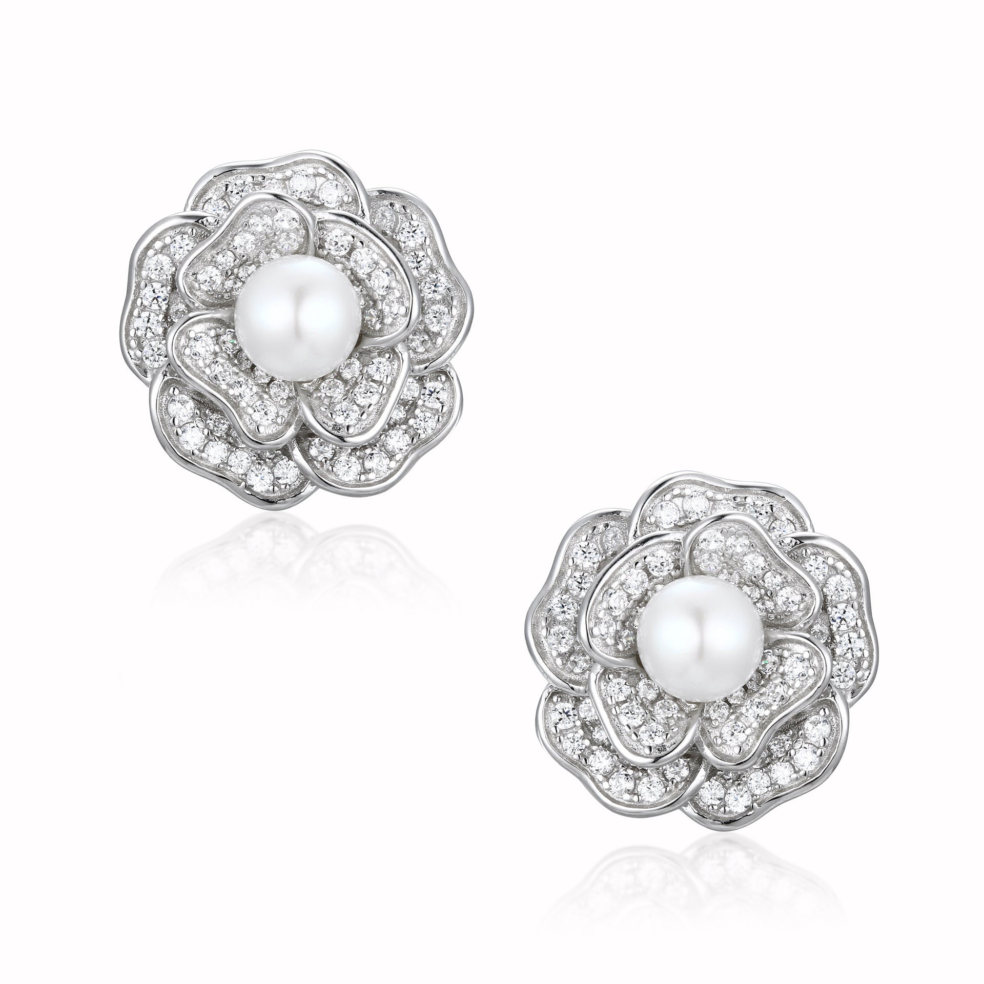 Tsarina Flower & Freshwater Pearl Silver Earrings