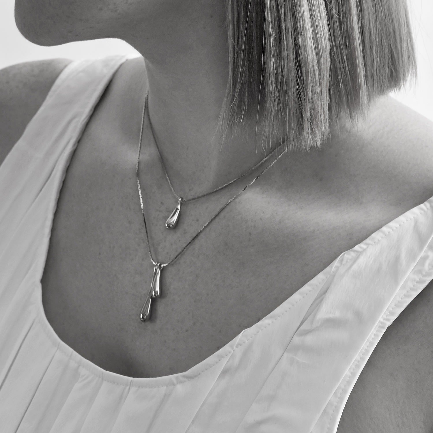 Droplet Pendant - Double - Silver