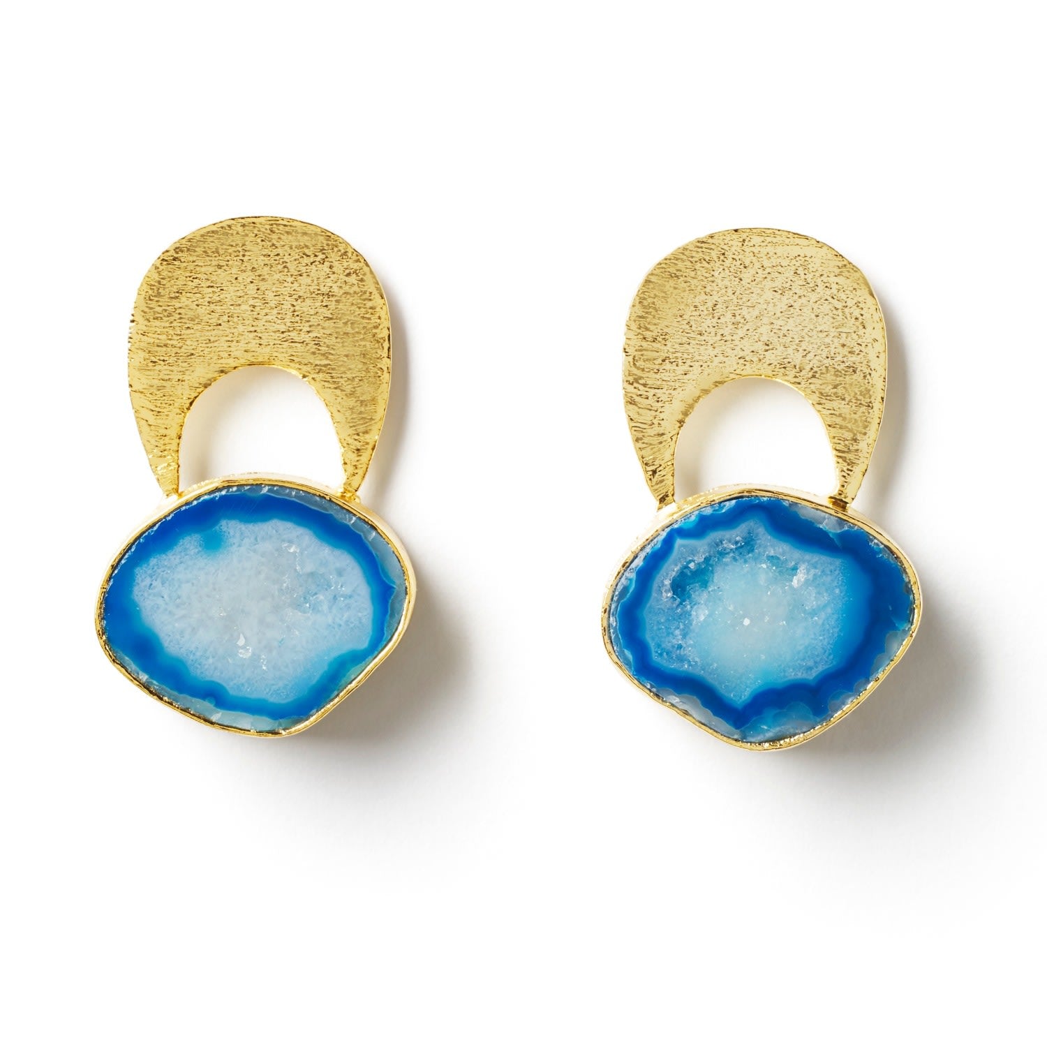 Quietly Confident Blue Agate Crystal Gold Earrings