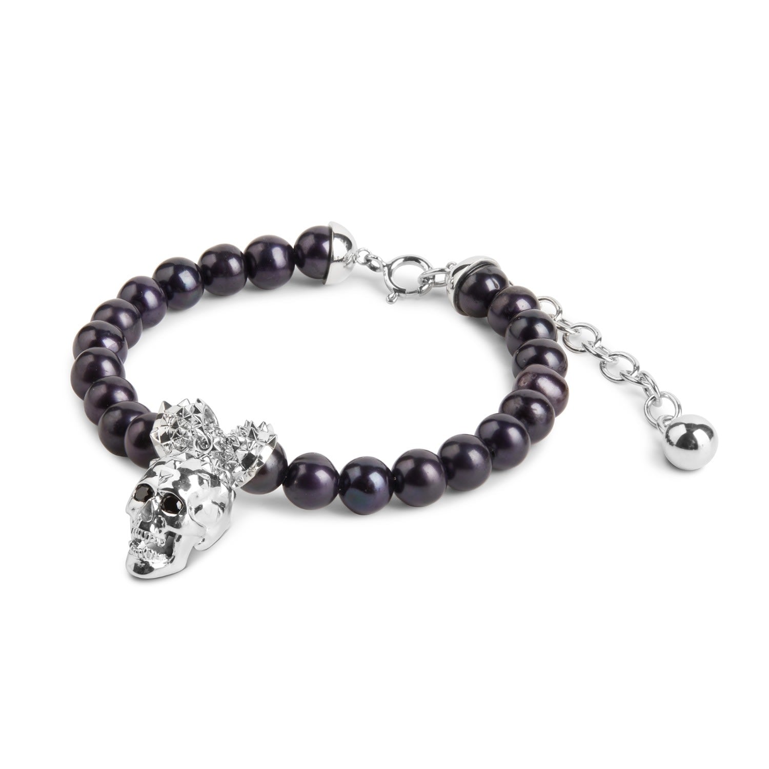 Skull Pearl Bracelet - Silver & Peacock