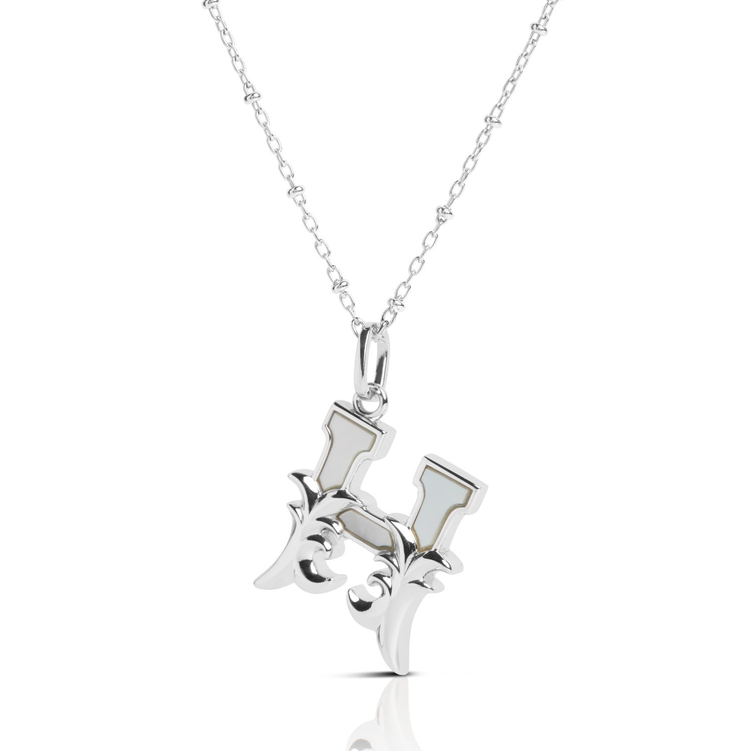 Solid Silver H Initial Necklace With Mother Of Pearl