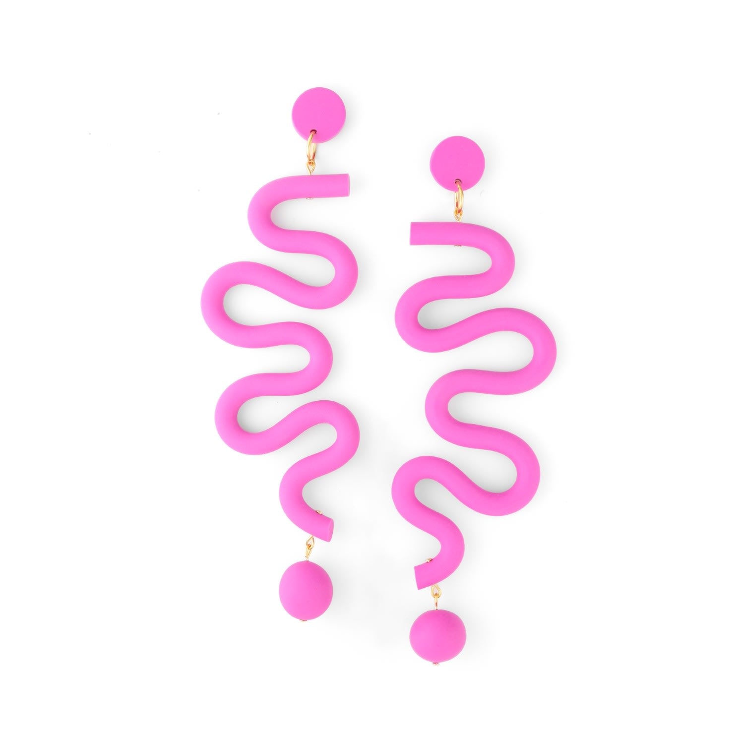 Tube Squiggles Dangly Statement Earrings In Hot Pink